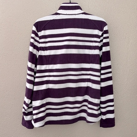 Women’s Lands End Striped Pullover Fleece, Large, Purple/White - Picture 6 of 6